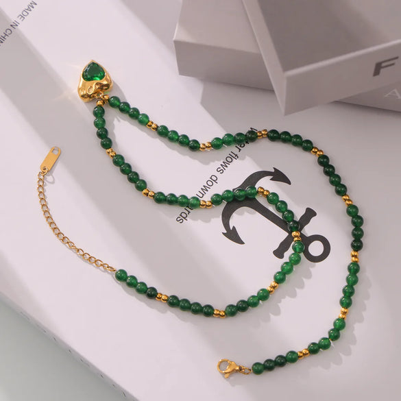 Wholesale Jewelry Elegant Simple Style Streetwear Round Heart Shape 304 Stainless Steel Zircon 18K Gold Plated Beaded Plating Inlay Pendant Necklace