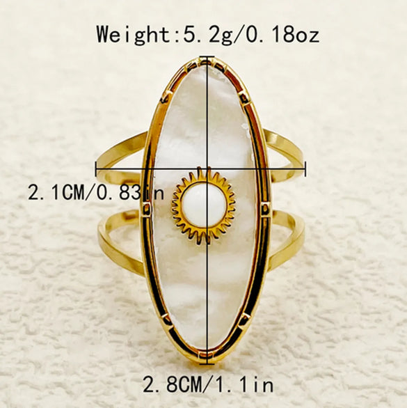Wholesale Jewelry Elegant Sweet Artistic Geometric Sun Flower 304 Stainless Steel Crystal Beads Shell 14K Gold Plated Polishing Plating Inlay Open Rings