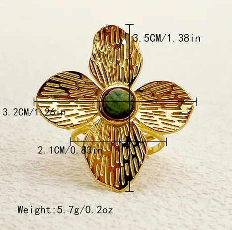 Wholesale Jewelry Elegant Sweet Flower 304 Stainless Steel Turquoise 14K Gold Plated Plating Inlay Rings Earrings Jewelry Set