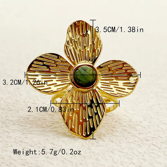 Wholesale Jewelry Elegant Sweet Flower 304 Stainless Steel Turquoise 14K Gold Plated Plating Inlay Rings Earrings Jewelry Set