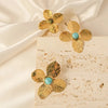 Wholesale Jewelry Elegant Sweet Flower 304 Stainless Steel Turquoise 14K Gold Plated Plating Inlay Rings Earrings Jewelry Set