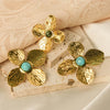 Wholesale Jewelry Elegant Sweet Flower 304 Stainless Steel Turquoise 14K Gold Plated Plating Inlay Rings Earrings Jewelry Set
