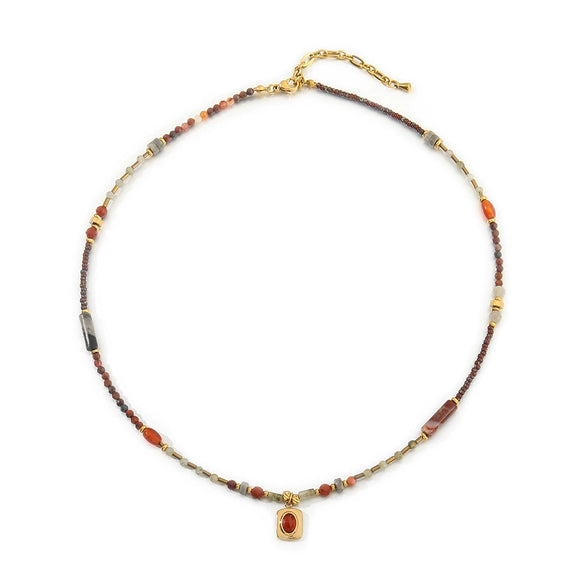 Wholesale Jewelry Elephant Pendant Clavicle Chain Titanium Steel Czech Beads Red Agate Natural Stone Handmade For Women