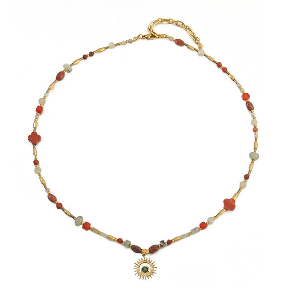 Wholesale Jewelry Elephant Pendant Clavicle Chain Titanium Steel Czech Beads Red Agate Natural Stone Handmade For Women