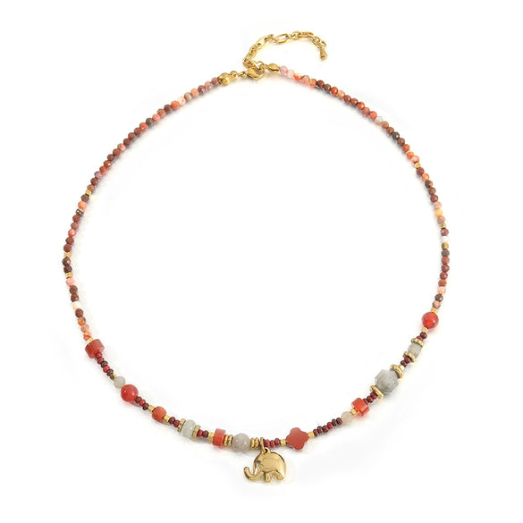 Wholesale Jewelry Elephant Pendant Clavicle Chain Titanium Steel Czech Beads Red Agate Natural Stone Handmade For Women