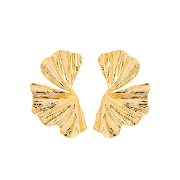 Wholesale Jewelry Exaggerated Alloy Ginkgo Leaf And Flower Pattern Earrings For Women Electroplated