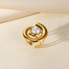 Wholesale Jewelry Exaggerated Beach Geometric 304 Stainless Steel Artificial Pearls Asymmetrical Plating Open Rings