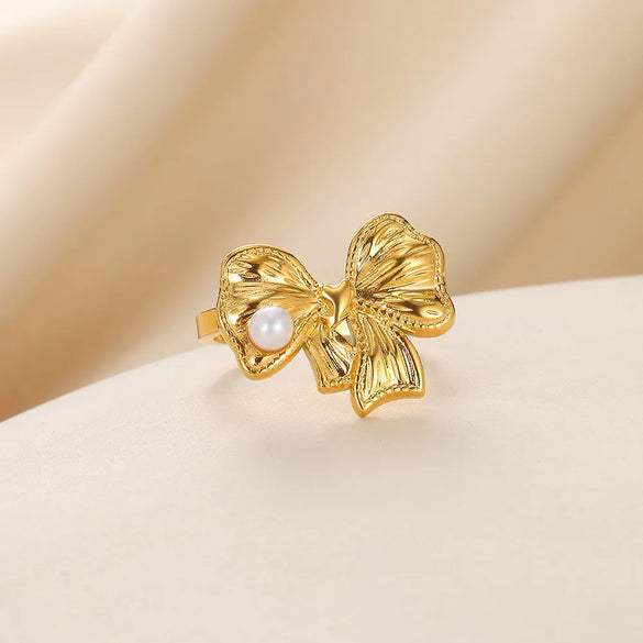 Wholesale Jewelry Exaggerated Beach Geometric 304 Stainless Steel Artificial Pearls Asymmetrical Plating Open Rings