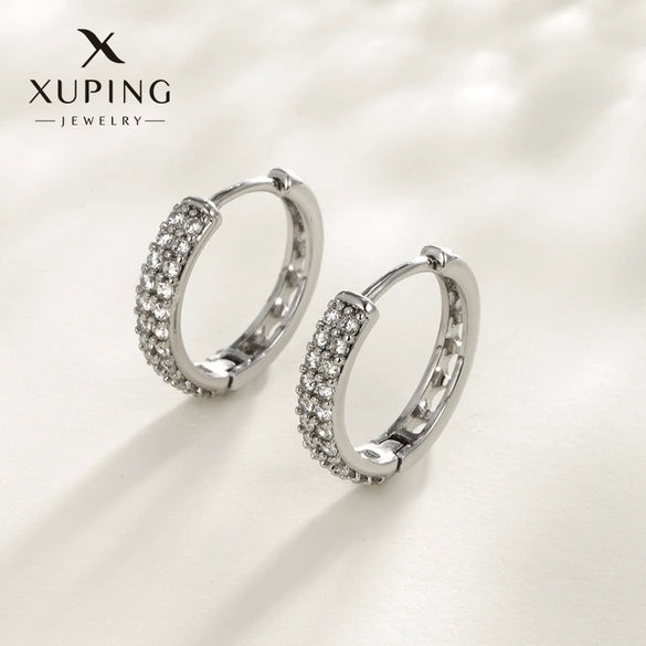 Wholesale Jewelry Exaggerated Double Row Shiny Zircon Inlaid Geometric Earrings Electroplated For Women