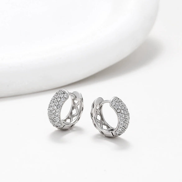 Wholesale Jewelry Exaggerated Double Row Shiny Zircon Inlaid Geometric Earrings Electroplated For Women