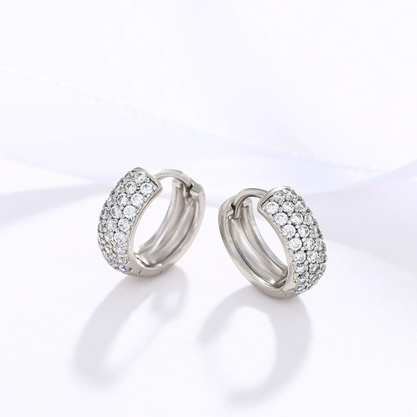 Wholesale Jewelry Exaggerated Double Row Shiny Zircon Inlaid Geometric Earrings Electroplated For Women