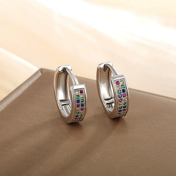 Wholesale Jewelry Exaggerated Double Row Shiny Zircon Inlaid Geometric Earrings Electroplated For Women