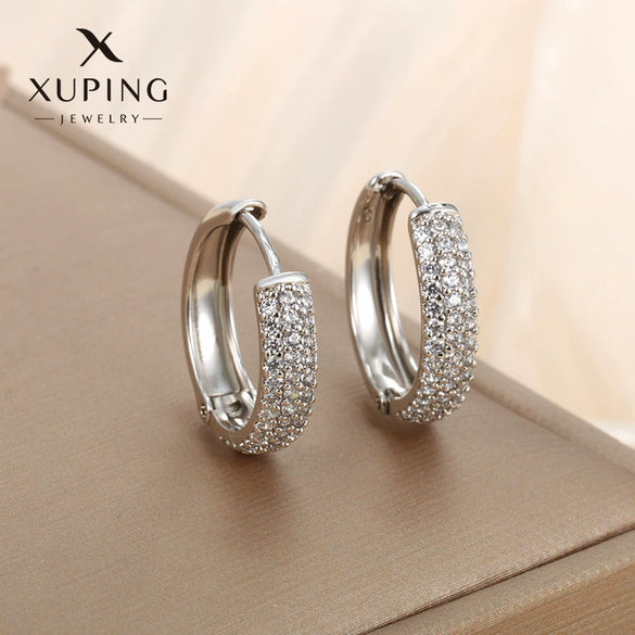 Wholesale Jewelry Exaggerated Double Row Shiny Zircon Inlaid Geometric Earrings Electroplated For Women