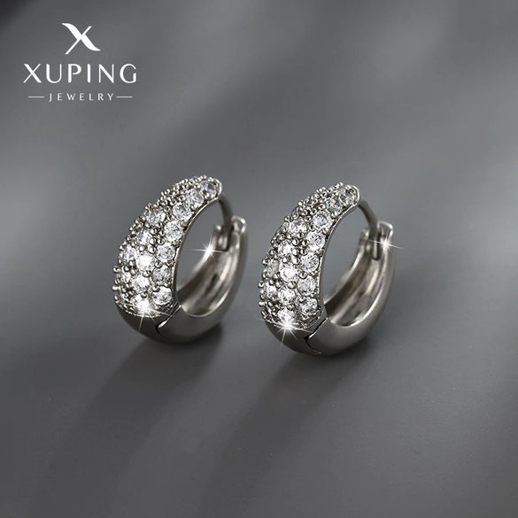 Wholesale Jewelry Exaggerated Double Row Shiny Zircon Inlaid Geometric Earrings Electroplated For Women