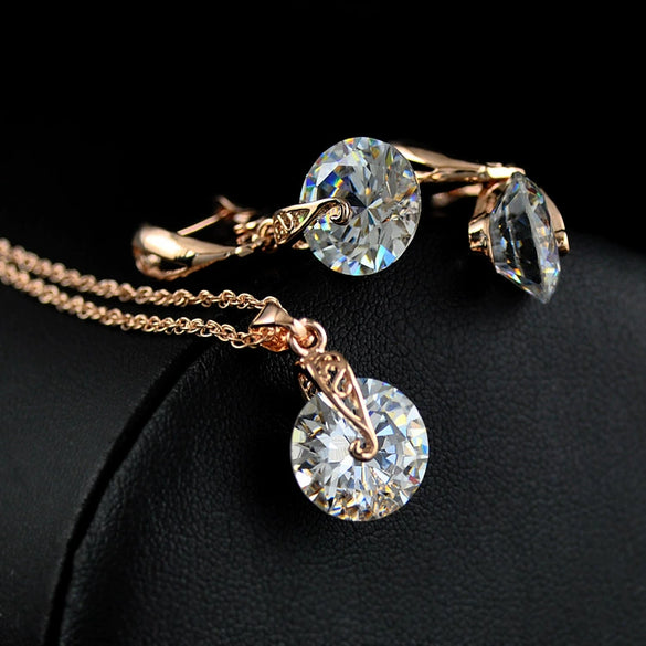 Wholesale Jewelry Exaggerated Geometric Copper Zircon Mixed Gem Inlay Pendant Earrings Necklace Set With Love Water Drops Bell Pattern And Electroplating Treatment