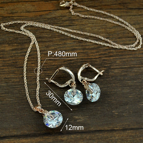 Wholesale Jewelry Exaggerated Geometric Copper Zircon Mixed Gem Inlay Pendant Earrings Necklace Set With Love Water Drops Bell Pattern And Electroplating Treatment