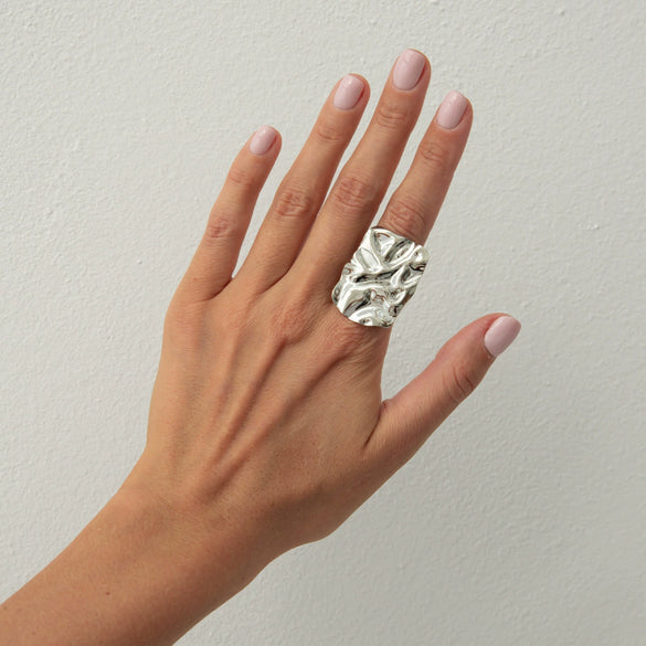 Wholesale Jewelry Exaggerated Geometric Square Fold Opening Ring Zinc Alloy Electroplated For Women