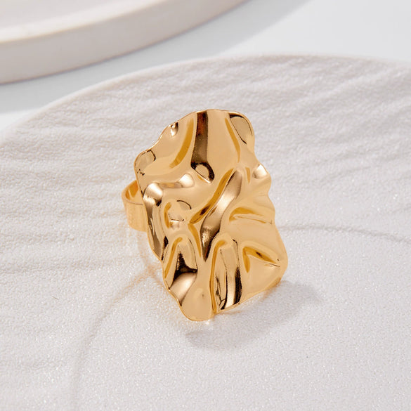 Wholesale Jewelry Exaggerated Geometric Square Fold Opening Ring Zinc Alloy Electroplated For Women