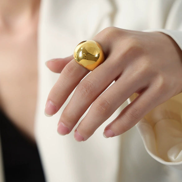Wholesale Jewelry Exaggerated Geometric 316L Stainless Steel 18K Gold Plated Ring For Women