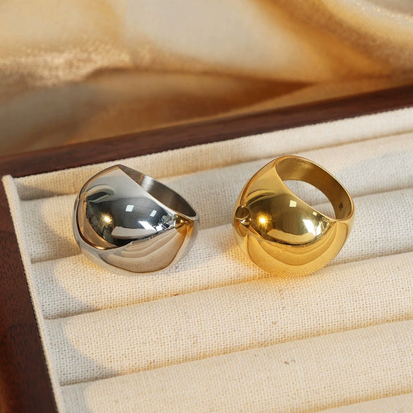 Wholesale Jewelry Exaggerated Geometric 316L Stainless Steel 18K Gold Plated Ring For Women