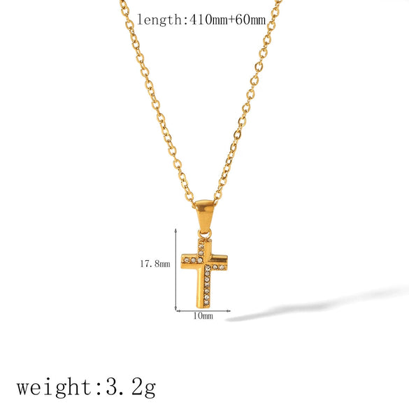 Wholesale Jewelry Exaggerated Niche Joker Diamond Cross Pendant Necklace Titanium Steel Inlaid Hao Stone Stainless Steel Geometric Electroplated
