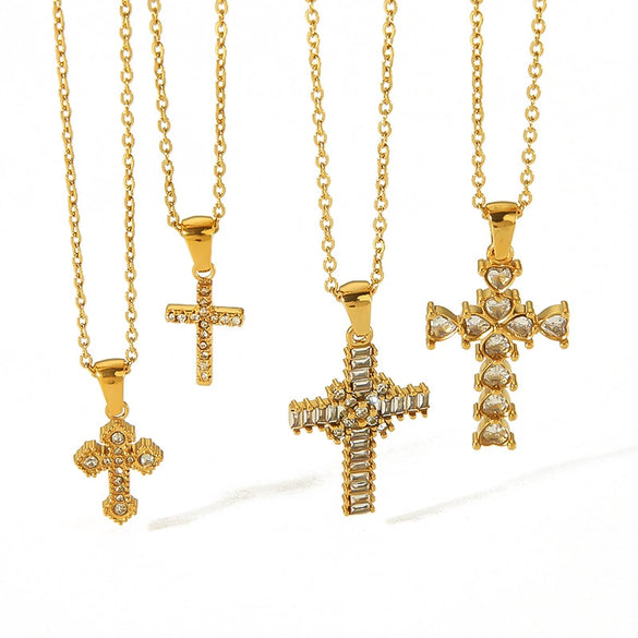 Wholesale Jewelry Exaggerated Niche Joker Diamond Cross Pendant Necklace Titanium Steel Inlaid Hao Stone Stainless Steel Geometric Electroplated