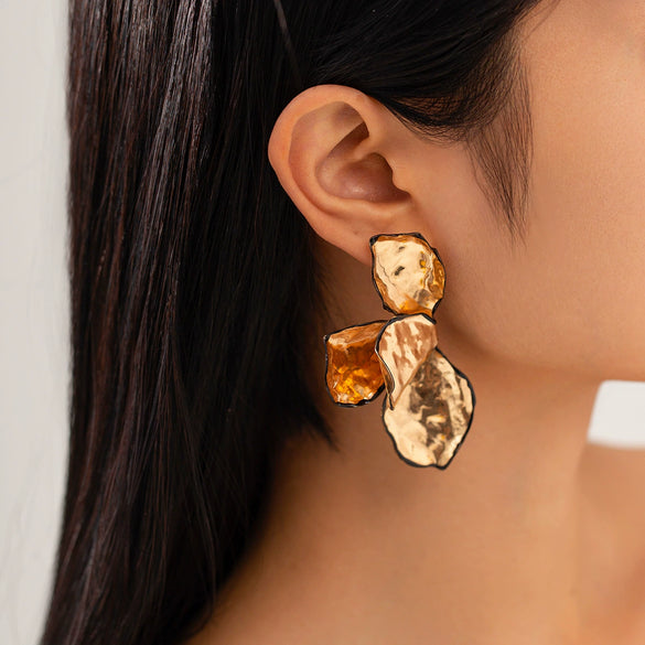 Wholesale Jewelry Exaggerated Style Iron Dripping Oil Flower Leaf Earrings Electroplated