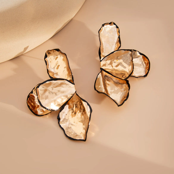 Wholesale Jewelry Exaggerated Style Iron Dripping Oil Flower Leaf Earrings Electroplated