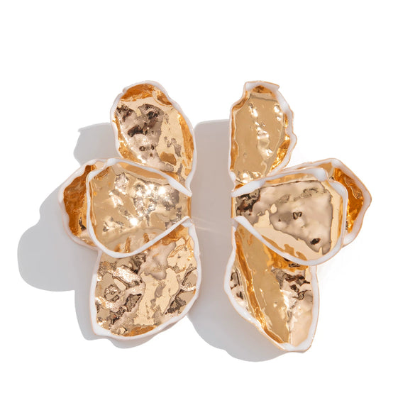 Wholesale Jewelry Exaggerated Style Iron Dripping Oil Flower Leaf Earrings Electroplated