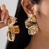 Wholesale Jewelry Exaggerated Style Iron Dripping Oil Flower Leaf Earrings Electroplated