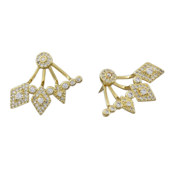 Wholesale Jewelry Fanshaped Rhombus Pattern Copper Colorpreserving Electroplated Women's Rear Hanging Earrings Twowear Ins Earrings