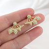 Wholesale Jewelry Fanshaped Rhombus Pattern Copper Colorpreserving Electroplated Women's Rear Hanging Earrings Twowear Ins Earrings