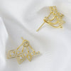 Wholesale Jewelry Fanshaped Rhombus Pattern Copper Colorpreserving Electroplated Women's Rear Hanging Earrings Twowear Ins Earrings