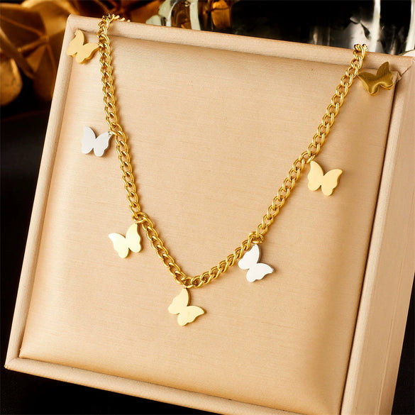 Wholesale Jewelry Fashion Design Butterfly Pendant Stainless Steel Gold Plated Chain Necklace