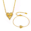 Wholesale Jewelry Fashion Double Layer Love Heart 316L Stainless Steel Plated 18K Gold Necklace Bracelet Set