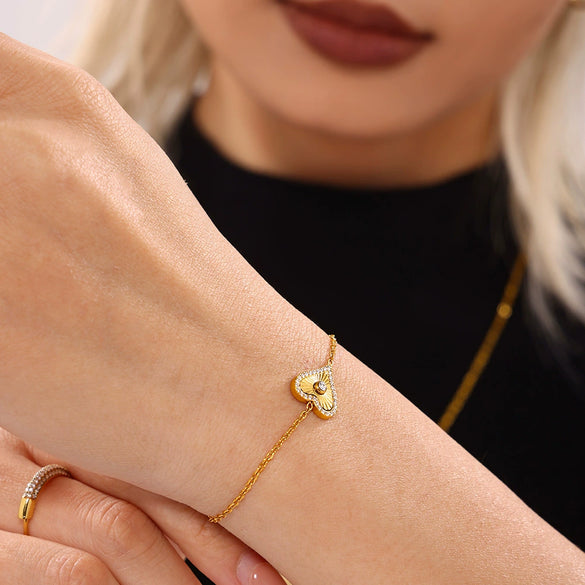 Wholesale Jewelry Fashion Double Layer Love Heart 316L Stainless Steel Plated 18K Gold Necklace Bracelet Set