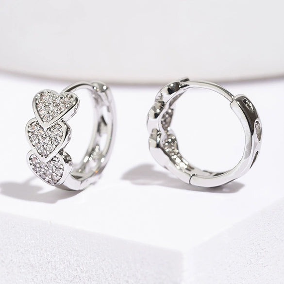 Wholesale Jewelry Fashion Elegant Heartshaped Copper Microinlaid Zirconium Earrings Real Gold Electroplated