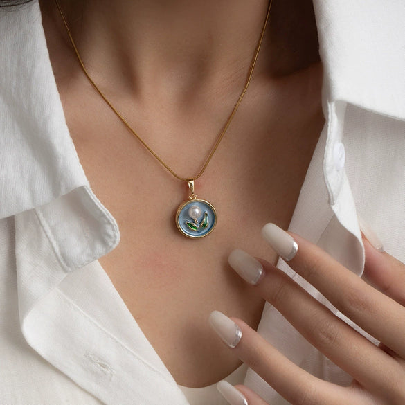 Wholesale Jewelry Fashion Flower Disc Titanium Steel And Copper Electroplating Necklace For Women