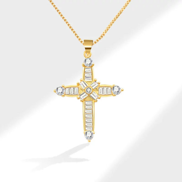 Wholesale Jewelry Fashion Geometric Copper Cross Pendant Electroplated Clavicle Chain For Women