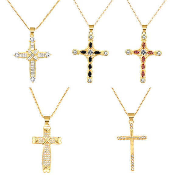 Wholesale Jewelry Fashion Geometric Copper Cross Pendant Electroplated Clavicle Chain For Women