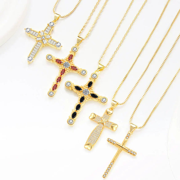 Wholesale Jewelry Fashion Geometric Copper Cross Pendant Electroplated Clavicle Chain For Women