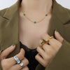 Wholesale Jewelry Fashion Geometric Emerald Zircon Necklace 316L Stainless Steel 18K Gold Plated For Women