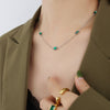 Wholesale Jewelry Fashion Geometric Emerald Zircon Necklace 316L Stainless Steel 18K Gold Plated For Women