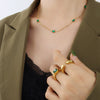 Wholesale Jewelry Fashion Geometric Emerald Zircon Necklace 316L Stainless Steel 18K Gold Plated For Women