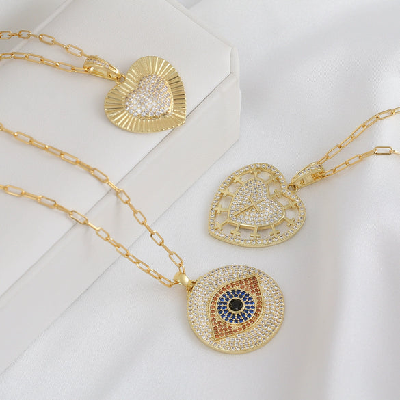 Wholesale Jewelry Fashion Geometric Heartshaped Copper Electroplated Necklace