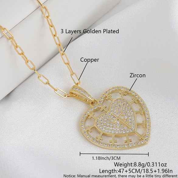 Wholesale Jewelry Fashion Geometric Heartshaped Copper Electroplated Necklace
