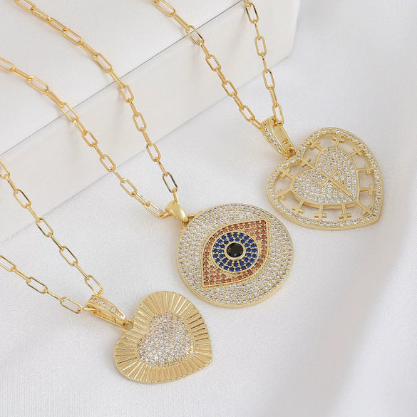 Wholesale Jewelry Fashion Geometric Heartshaped Copper Electroplated Necklace