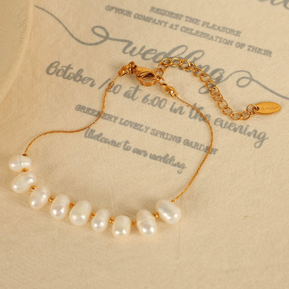 Wholesale Jewelry Fashion Geometric Natural Freshwater Pearl 316L Stainless Steel 18K Gold Plated Necklace And Bracelet For Women