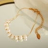 Wholesale Jewelry Fashion Geometric Natural Freshwater Pearl 316L Stainless Steel 18K Gold Plated Necklace And Bracelet For Women