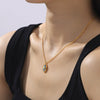 Wholesale Jewelry Fashion Geometric Oval Real Shell Pendant Titanium Steel Goldplated Necklace For Women